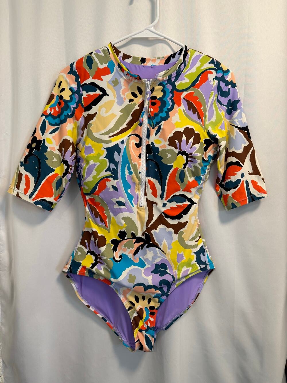 Anne Cole Kashmir Paisley Multi-Color Half-Zip Rash Guard Swimsuit-10
